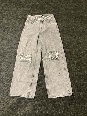 Divided H&M Wide-Leg Denim Jeans Womens Size 0 Light Gray Distressed Knee Rips